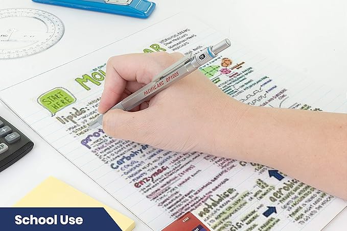 Pacific Arc Chromagraph Metal Mechanical Pencil .5 mm Silver Barrel Mechanical Pencil with Built In Lead Pencil Grade Indicator, Lead Pencil Holder for Drafting, Sketching, and Drawing