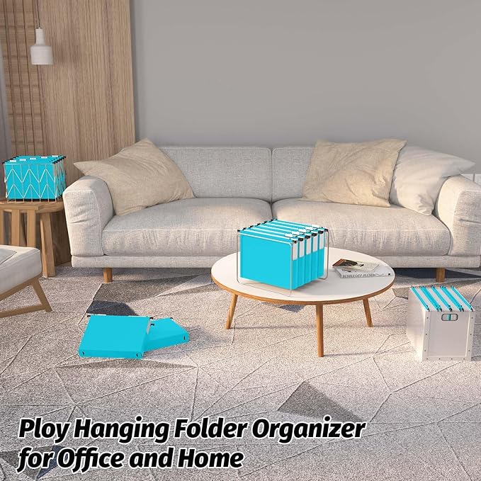 Extra Capacity Plastic Hanging File Folders,12 Pack Reinforced Expanding Hang Folder Letter Size,Accordian Pocket,Heavy Duty 2 Inch Expansion, Hard Hanging Folder Organizer for Office Home,Blue