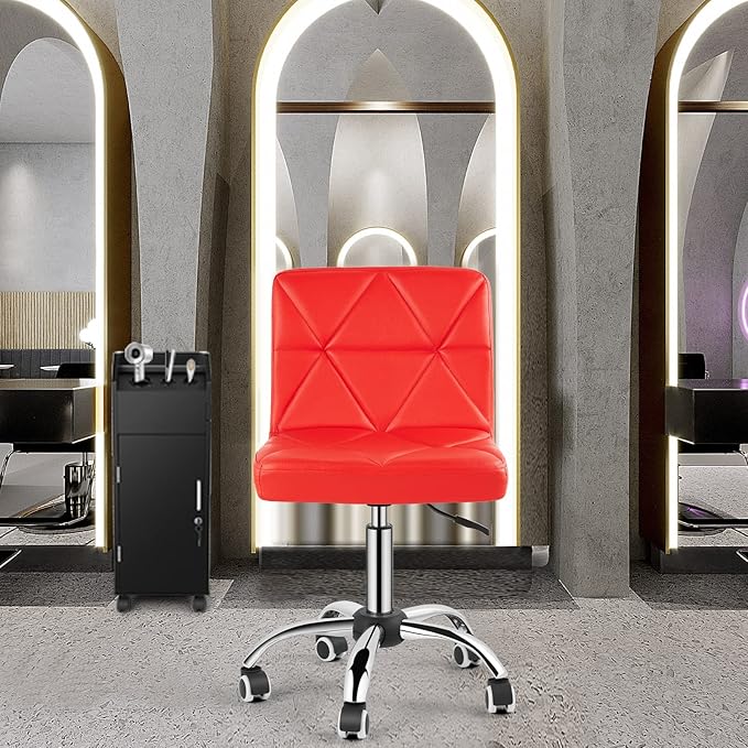 COSVALVE Armless Desk Chair, Mid Back Swivel Office Chair, Adjustable Task Chair with Rolling Wheels and Diamond Pattern, for Home Computer Barber, Red