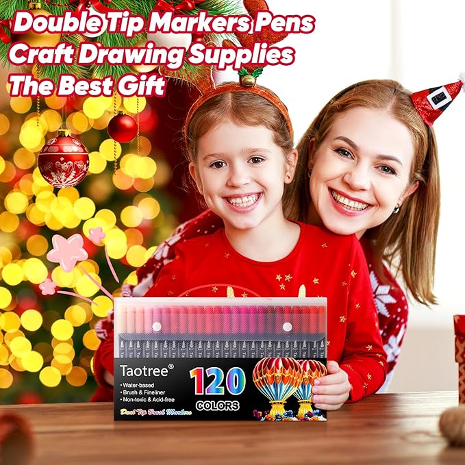 Taotree 120 Colors Dual Tip Art Markers Pens for Kids Adult Coloring Book, Artist Fine & Brush Tip Coloring Markers Drawing Pen for Journaling Note Taking Lettering Calligraphy Craft Art Supplies Set