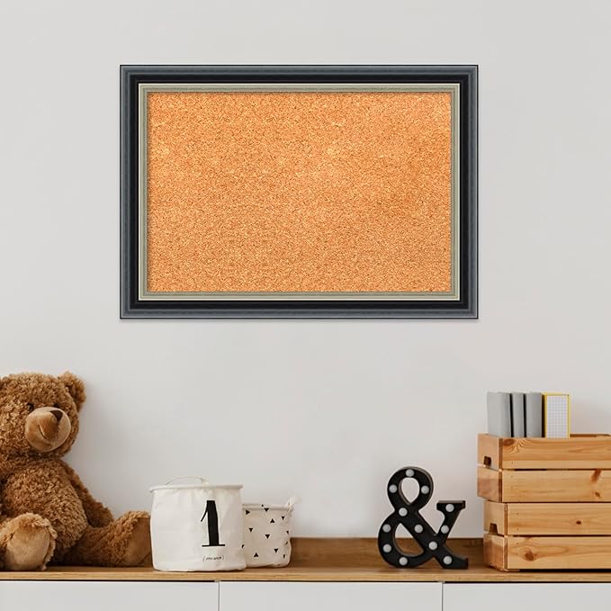 Amanti Art Natural Cork Board for Wall, 15x21 Vision Board with Black Wood Frame, Small Corkboard Office Decor for Home Organization, Modern Corkboard Pinboard to Display Items for Home Organization