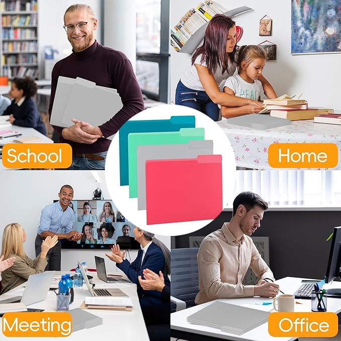 100 Packs File Folder,Grey File Folders Letter Size,1/3-Cut Tabs,8.5x11 Inch File Folders for Office,School and Home,Organizer Documents