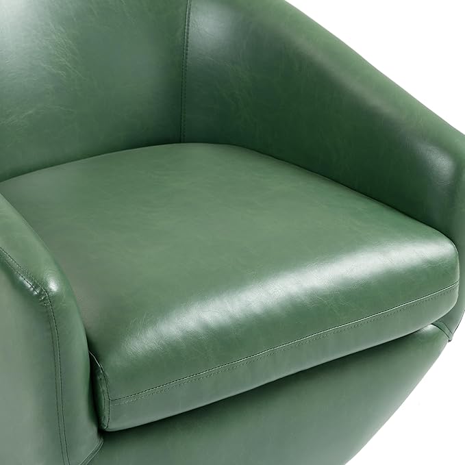 UIXE 360° Swivel Barrel Accent Chair, PU Leather Upholstered Club Armchair for Living Room, Modern Round Arm Chair Single Sofa Bedroom Reading Seating (Green)