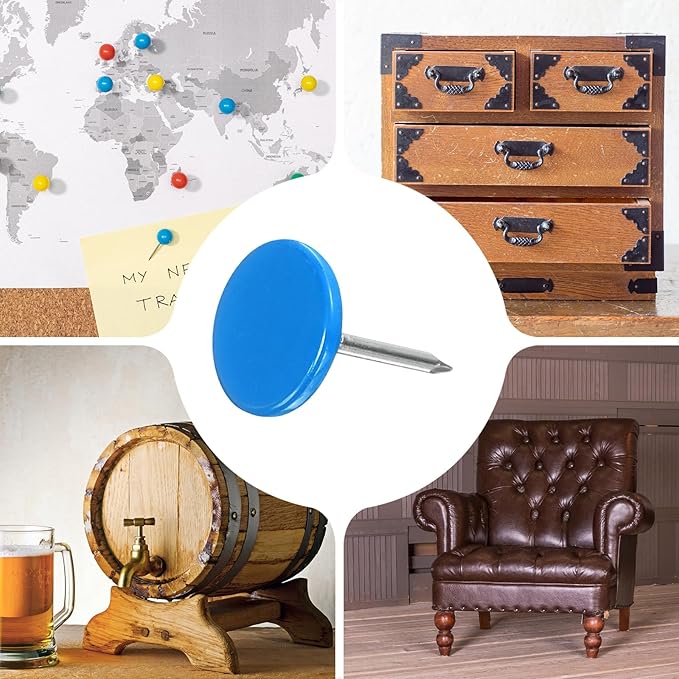 uxcell 150Pcs Upholstery Tacks, 11mmx15mm Flat Head Thumb Tack Decorative Furniture Nails Push Pins for Furniture Sofa Headboards, Blue