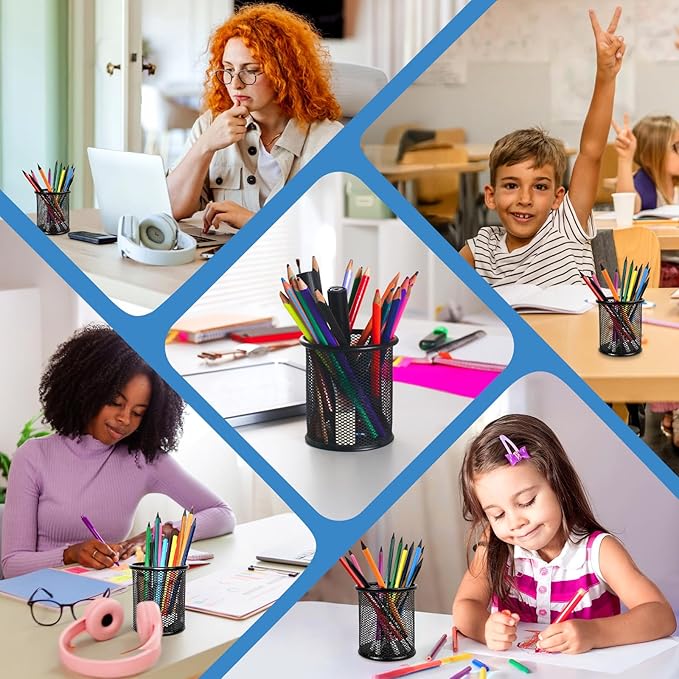 2 Pack Black Pencil Cup - Wire Mesh Pen Cup Holder for Desk, Office Pen Organizer With Sleek Design