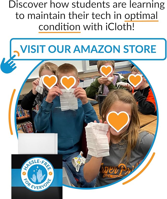 iCloth Large Screen Cleaning Wipes for Electronics, Lint-Free and Streak-Free, Fast-Drying, Removes Dust, Fingerprints, and Smudges (100 Wipes)