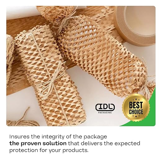 IDL Packaging 15.25" x 300' Refill Roll (Pack of 4) for MP-300W HexcelWrap Honeycomb Packing Paper Station, White - Natural Kraft Paper with Interlocking Slit Design for Shipping and Moving