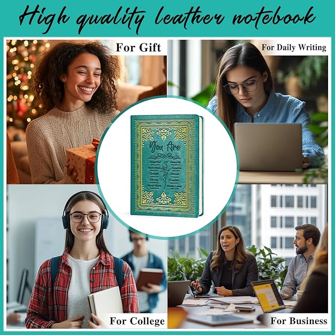 Green A5 Lined Leather Journal Notebook,Inspirational Christian Gifts Hardcover Executive Notebooks for Men Women,200 Pages 100 Gsm Thick Ruled Paper Daily Diary for School,Family ,Friends,Work (You Beautiful Green)