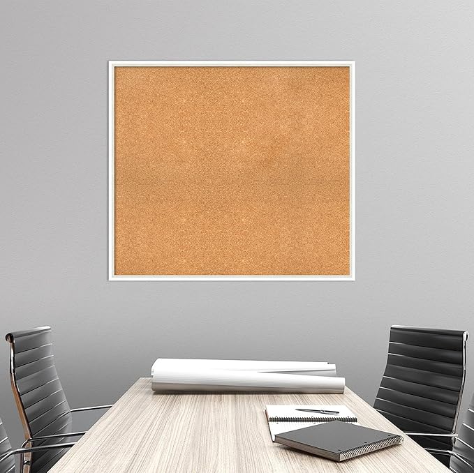 Amanti Art Natural Cork Board for Wall, 33x37 Vision Board with White Frame, X-Large Corkboard Office Decor for Home Organization, Modern Corkboard Pinboard to Display Items for Home Organization in