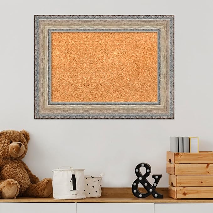 Amanti Art Natural Cork Board for Wall, 17x23 Vision Board with Silver Wood Frame, Small Corkboard Office Decor for Home Organization, Traditional Corkboard Pinboard to Display Items for Home