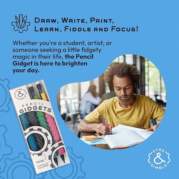 Gyre & Gimble Pencil Gidgets – Textured Silicone Pencil Sleeve for Quiet Fidgeting – Transform Your Mechanical Pencil into a Sensory ADHD Tool for Kids and Adults – 4 Sleeves & 2 Pencils