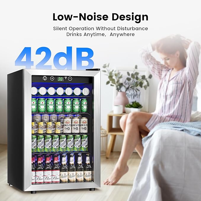 145 Can Beverage Refrigerator Cooler - 4.5 Cu.Ft Mini Fridge Glass Door, Soda Wine Beer Drink Fridge, Small Refrigerator for Bedroom Office Home Bar Dorm, Digital Temperature Control, Silver