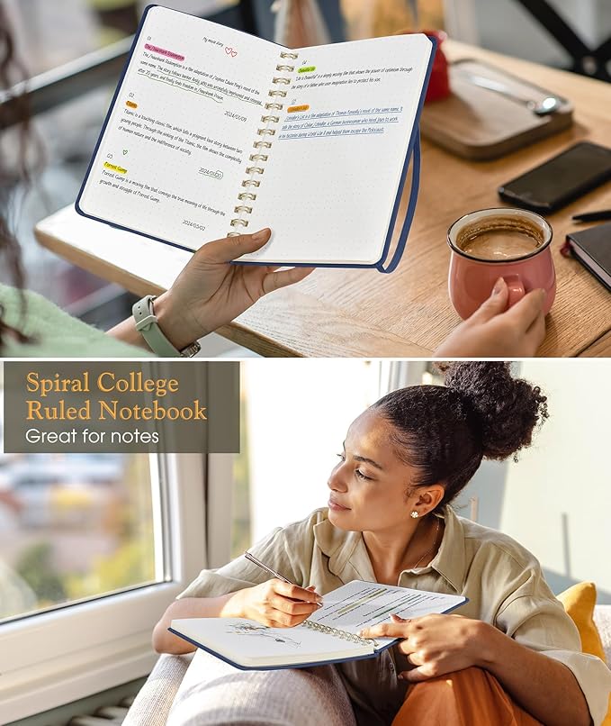 Graph Spiral Journal Notebook, A5 Hardcover Spiral Journals for Women Men, 100 GSM Graph Paper Notebooks, 150 Pages Spiral Bound Grid Notebook for Writing Note Taking Work 5.75" x 8.38", Navy Blue