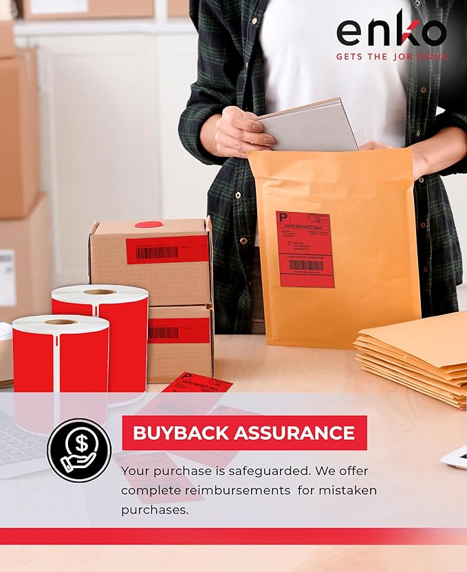 enKo Compatible Red Zebra 4x6 Label/Dymo Labels 1744907 (4 x 6) for Dymo Labelwriter 4XL Shipping Zebra Direct Thermal Printer (6 Rolls, 1320 Labels)