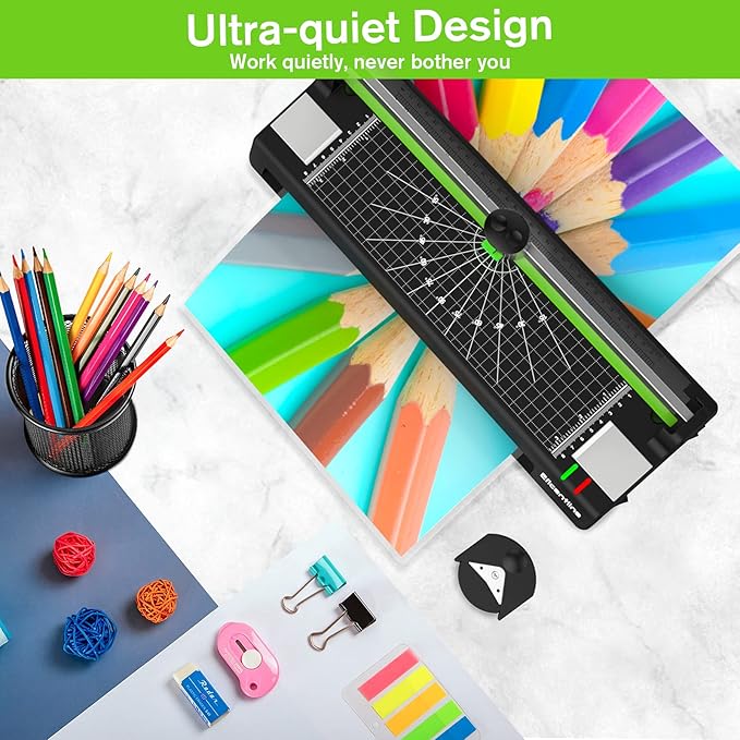 Laminator Machine for A3/A4/A6, Thermal Laminating Machine for Home Office School Use with 50 Pouches, Paper Trimmer and Corner Rounder (Green)