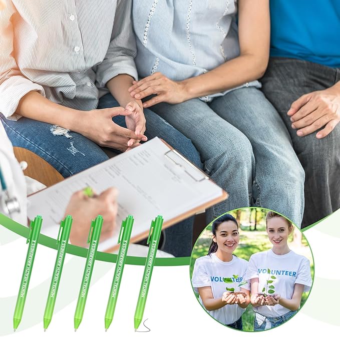 Jetec 100 Pcs Mental Health Awareness Ribbon Pens Bulk Black Ink Retractable Fine Tip Pens with Gradient Color Barrel Ballpoint Pens for Charity Volunteers Activity