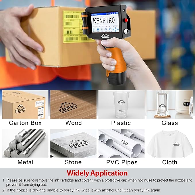 Handheld Printer, 2025 Upgrade 1 Inch Print Height Handheld Inkjet Printer with 72ML Quick-Drying Ink Cartridge,Portable Inkjet Printers Gun with 4.3" Touch Screen for Barcode, Logo, Date