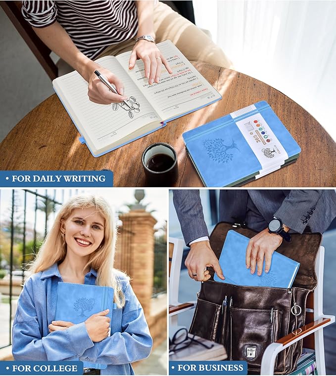 A5 Lined Journal Notebook - 365 Page Leather Journals for Writing Women & Men,Hardcover Notebook with 100Gsm Thick Pages,Daily Diary for Travel, Work,School,Note Taking,College Ruled (5.9" x 8.5")