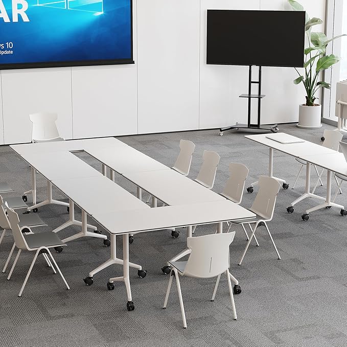 Folding Conference Room Tables 6 Pack, Foldable Modern Mobile Meeting Table Desk Training Table 6FT Large Rolling OfficeTable for Conference Training Classroom (2, 70.8" * 23.6" * 29.5")