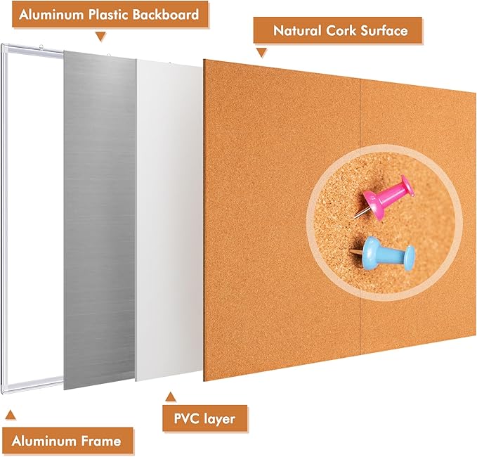 maxtek Large Cork Board 48 x 36 in, Bulletin Board for Walls, 4'x 3' Extra Aluminum Framed Corkboard, Foldable Wall Mounted Pin Memo Notice Cork Board for Office, Home Wall Display