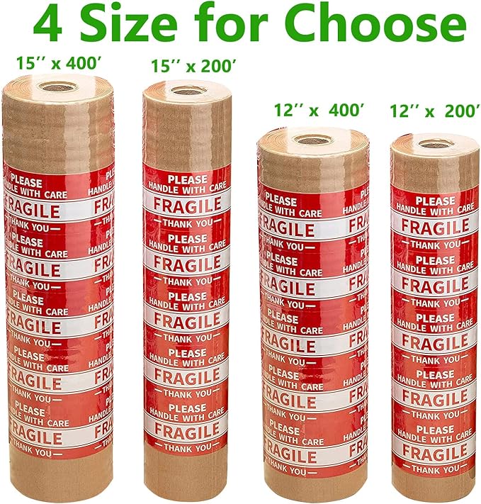 Honeycomb Packing Paper, 12" x 400' Honeycomb Cushioning Wrap Roll for Moving Shipping Packaging Gifts, Recyclable Honeycomb Paper Bubble Paper Wrapping with 20 Fragile Sticker Labels