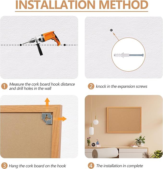 Board2by 2 Pack Cork Board Bulletin Board 20" x 30", Wood Framed Corkboards for Wall Decor, Hanging Office Message Board, Wall Mounted Notice Pin Board with 30 Push Pins for School, Home & Office