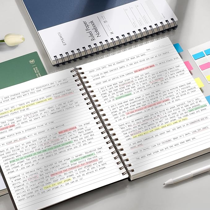 EMSHOI A4 Spiral Notebook, 11.2" X 8.27", College Ruled Lined Journal, 300 Pages/150 Sheets, Easy Tear Perforated Pages, 100gsm Thick Paper, Waterproof Softcover, for School Work Writing-Coffee