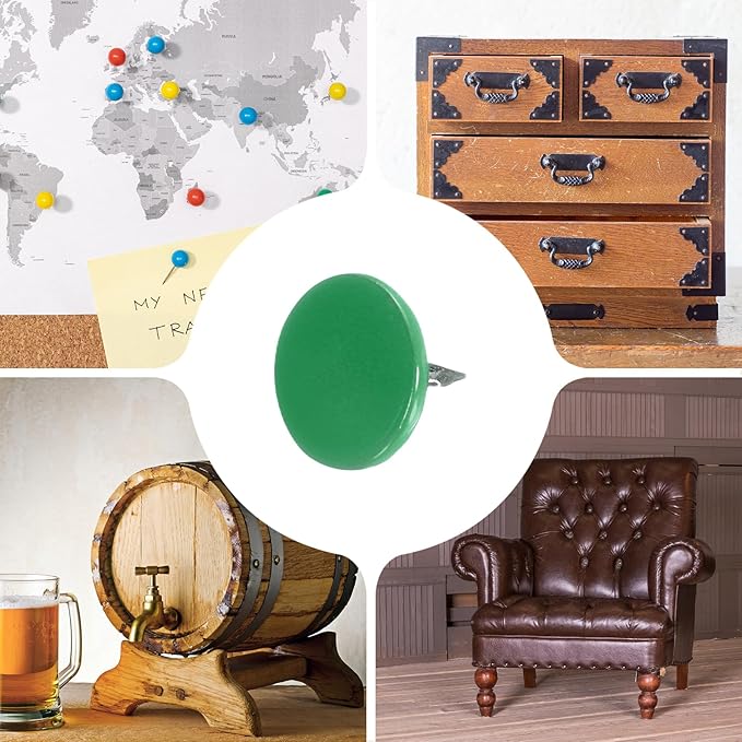 uxcell 100Pcs Upholstery Tacks, 11mmx10mm Flat Head Thumb Tack Decorative Furniture Nails Push Pins for Furniture Sofa Headboards, Green