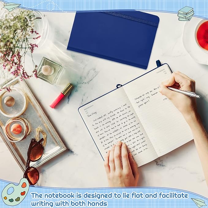 40 Pieces Small Notebooks A6 Pocket Journals 3.5 x 5.5 Inch Small Leather Notebook Mini Ruled Lined Journal with Elastic Band Pen Holder Page Marker Ribbons for Diary School Business Office (Blue)