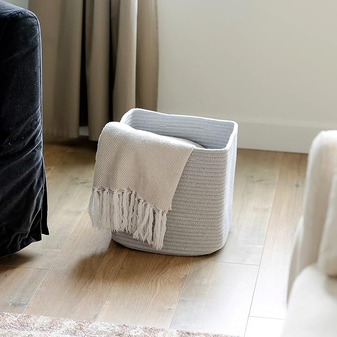 NaturalCozy Storage Cubes 11 Inch Cotton Rope Woven Baskets for Organizing, 3-Pack | Cube Storage Bin | Square Storage Baskets for Shelves Organizer, Classroom, Kids Toy Bins, Closet, Baby Nursery