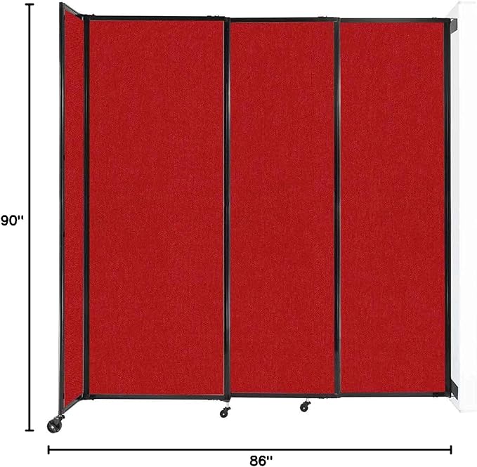 Wall-Mounted Sliding StraightWall Room Divider | Adjustable Widths | Locking Wheels | Room Separator | Up to 7'2" Wide x 7'6" Tall Red Fabric Panels