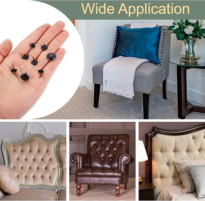 uxcell 50 Pcs Upholstery Tacks, 12 x 13mm Round Head Upholstery Nails Pins Vintage Decorative Furniture Tacks for Chairs Sofas Beds DIY Project, Black