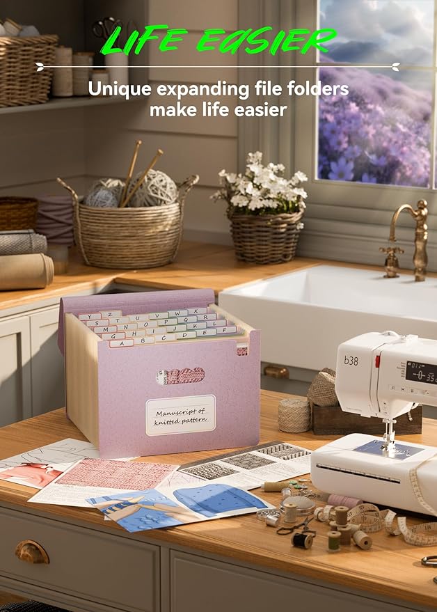 Accordion File Organizer, 26 Pockets Wheat Straw Expanding File Folder, Monthly Bill Receipt Organizer, A-Z Tabs, 100% BPA Free, Return to Nature, Healthy Living-Lavender Purple