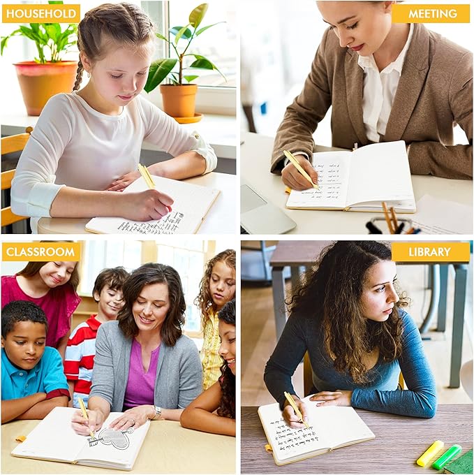 feela 5 Pack Journal Notebook Bulk for School, Hardcover Business Notebooks Classic Ruled Lined Journals with Pen Holder for Work Note Taking, with 5 Black Pens, 120 GSM, 5.1”x8.3”, A5, Yellow
