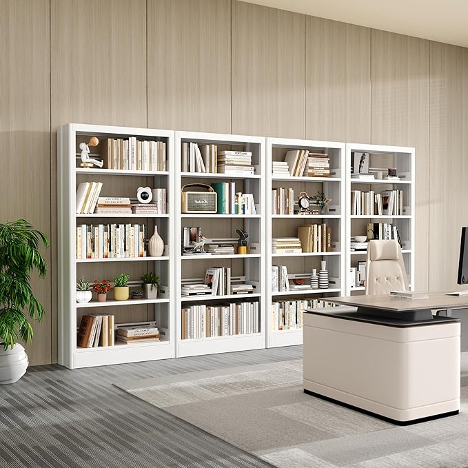 5-Tier Adjustable Bookcase, Heavy Duty Bookshelf with Book Stopper, Metal Bookcase for Library, Office, Living Room