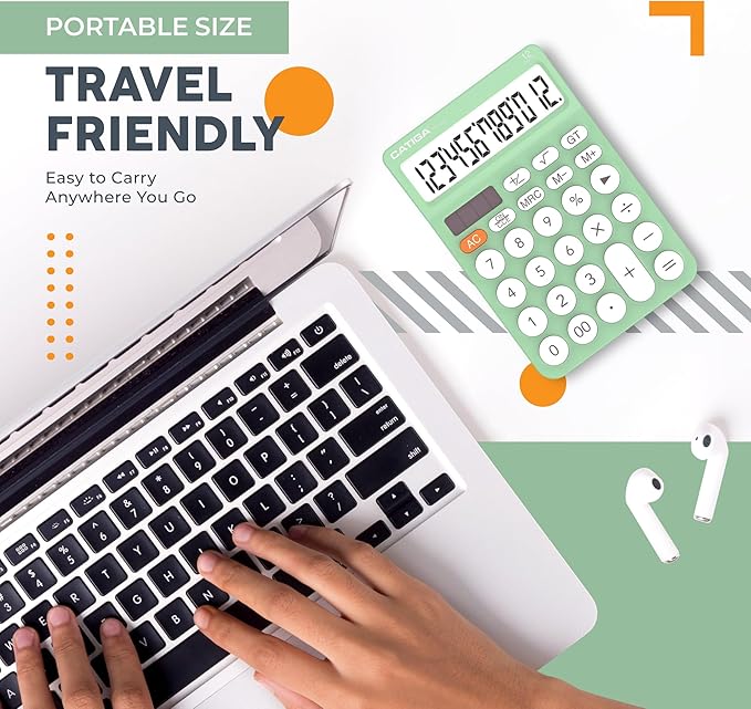 CATIGA 12 Digit Desktop Calculator Basic Desk Calculator with Large LCD Display, Big Buttons, 4 Function, Solar and Battery Dual Power, for Office, School, Home, SD-1292 Mint