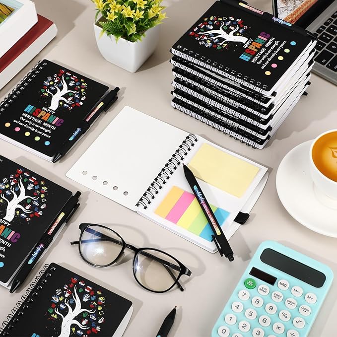 20 Sets Hispanic Heritage Month Gift Hispanic Notebooks with Ballpoint Pens and Sticky Notepad Index Tabs Latin American Spanish Journals Pens Gift for Classroom Teacher Rewards Supplies