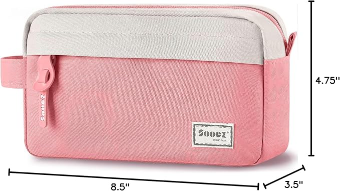 Sooez Big Capacity Pencil Case, Upgraded Canvas Pencil Pouch Large Pencil Bag Organizer, Separate Compartments Easy Grip Handle, Aesthetic Supply for School Teens Adults, Pink Pen Case
