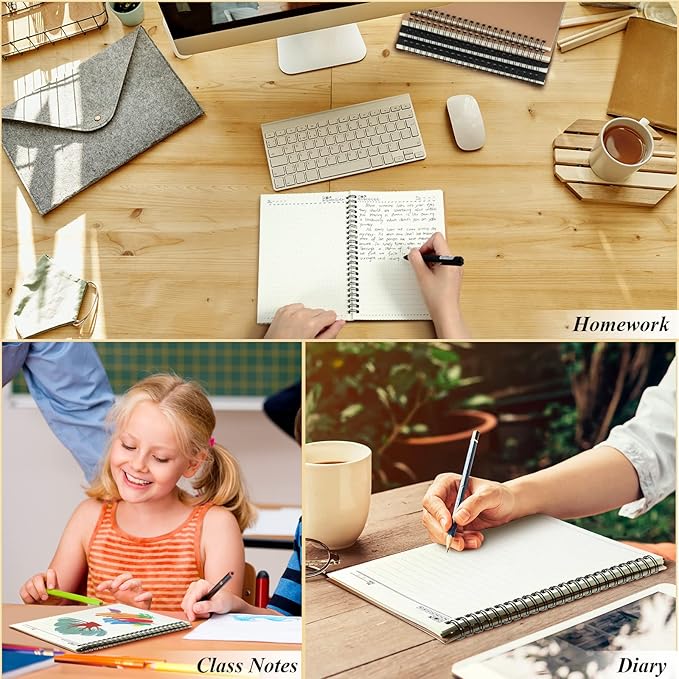 12 Pack Small Spiral Notebook A5 Lined College Ruled Spiral Journal Notebook 5.5 x 8.3 Inch Kraft Cover, 120 Pages for Work Students Office Business(Brown, Black)