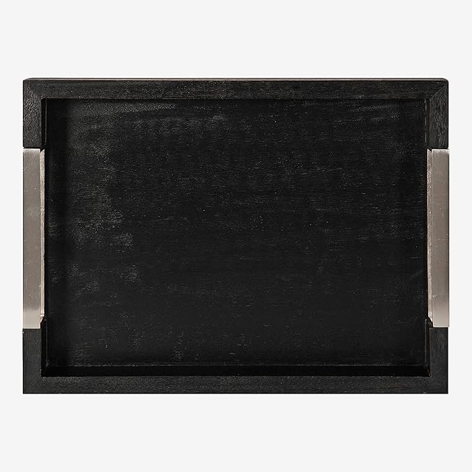 Kate and Laurel Heller Modern Rectangular Tray, 12 x 16, Black, Wood Tray for Storage and Display
