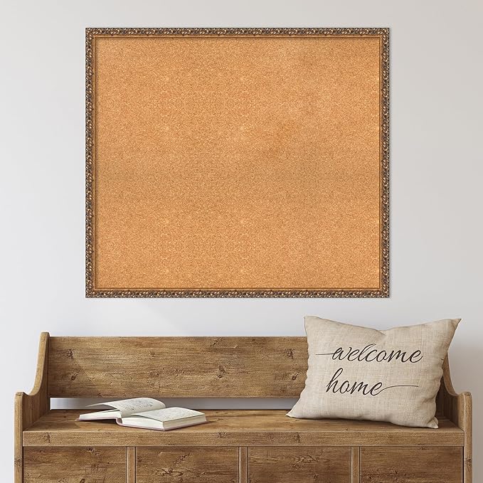 Amanti Art Natural Cork Board for Wall, 32x36 Vision Board with Bronze Frame, Large Corkboard Office Decor for Home Organization, Traditional Corkboard Pinboard to Display Items for Home Organization