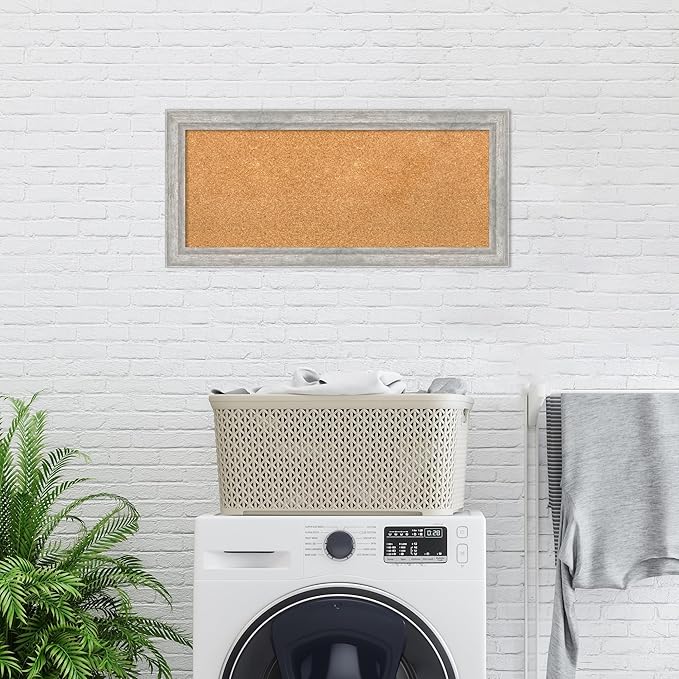 Amanti Art Natural Cork Board for Wall, 15x33 Vision Board with Silver Wood Frame, Medium Corkboard Office Decor for Home Organization, Modern Contemporary Corkboard Pinboard to display items for home