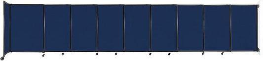 Wall-Mounted Sliding StraightWall Room Divider | Adjustable Widths | Locking Wheels | Room Separator | Up to 19'9" Wide x 4' Tall Navy Blue Fabric Panels