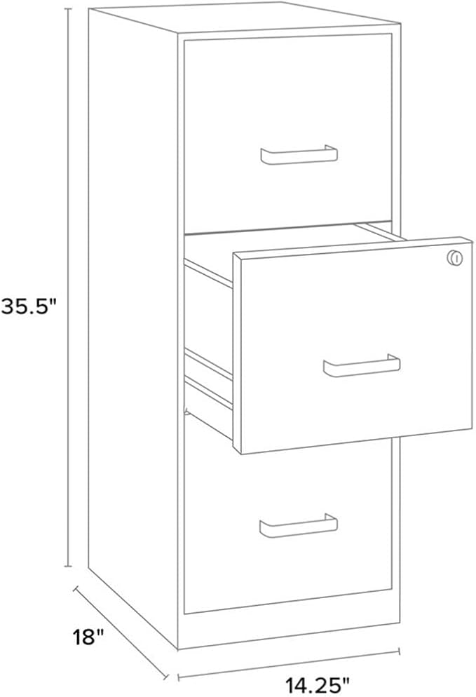 Pemberly Row 3 Drawer Modern Metal Vertical File Cabinet with Lock in Silver