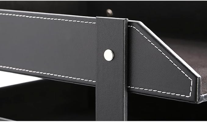 KINGFOM Letter Tray, Leather Paper Organizer Tray, Wooden Desk File Holder, Desktop File, Stackable Magazine Holder, Mail Sorter, Great for Home or Office - 2 Level Black