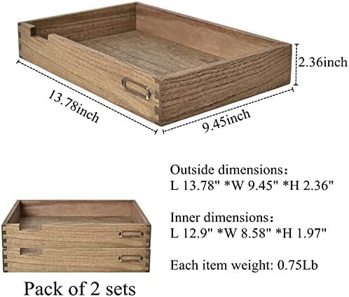 KIRIGEN Wooden Stackable Office Letter Organizer Desk Tray Pack of 2 - Wood Two Tier Tray for Desktop Organizeration with Metal Label Card Holder - Inbox Tray for Desk,Dark Brown 2TTP-DBR