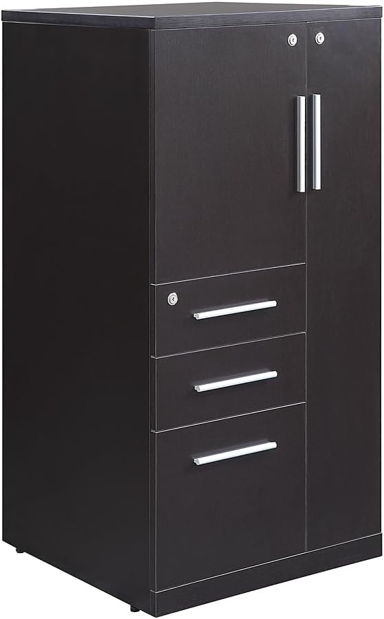 NBF at Work Wardrobe Office Storage Cabinet - 47.64" H Warm Ash Laminate Storage Cabinet with Lockable Door -Display Cabinet with 3 Lockable Drawers (48" H x 24" W x 24" D, Gray)