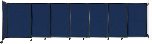 Wall-Mounted Sliding StraightWall Room Divider | Adjustable Widths | Locking Wheels | Room Separator | Up to 15'6" Wide x 4' Tall Navy Blue Fabric Panels