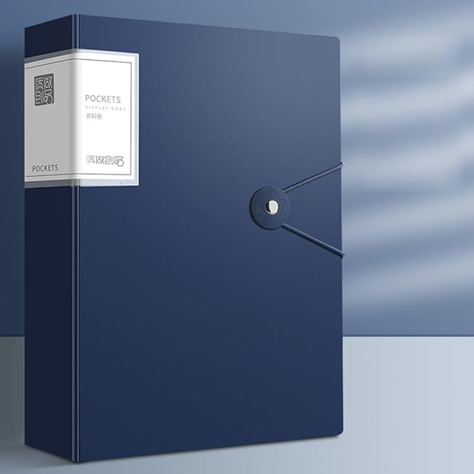 File Folder - 100 Pockets, Durable A4 Letter Size Organizer, Water-Resistant Plastic Dividers, Home/Office/School Document Holder (Dark Blue)