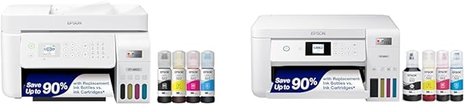 Epson EcoTank ET-4800 Wireless All-in-One Cartridge-Free Supertank Printer with Scanner & EcoTank ET-2850 Wireless Color All-in-One Cartridge-Free Supertank Printer with Scan